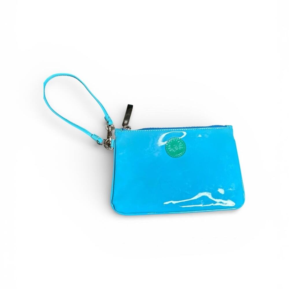 Tory Burch Teal Patent Leather Wristlet Gold Zipper Pouch